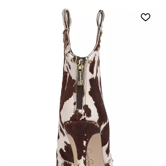 Brown and White Cowprint Studded Women's Ankle Boots - Picture 4 of 5